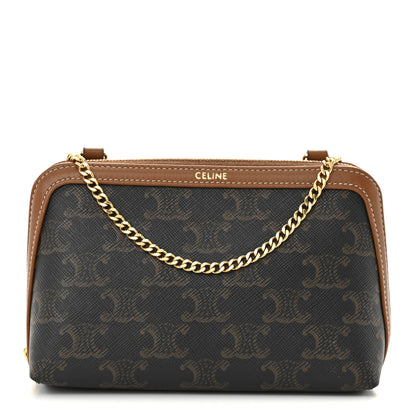 Celine Triomphe Canvas Lambskin Clutch On Chain Tan 1 of 10