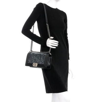 Chanel Calfskin Embossed Cordoba Medium Boy Flap Charcoal 2 of 8