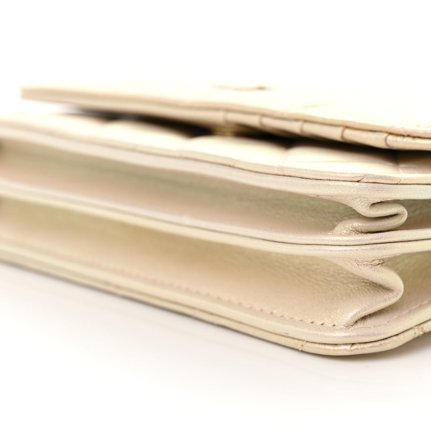 Iridescent Lambskin Quilted Mini Wallet On Chain WOC Ivory