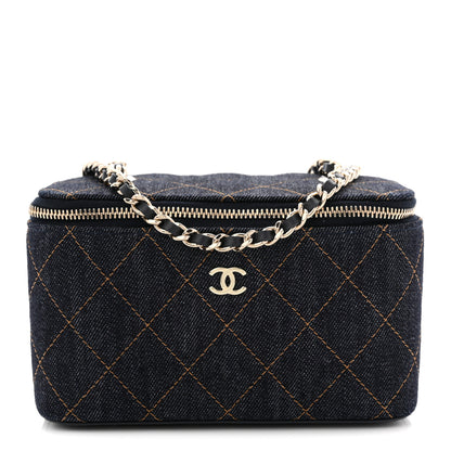 Chanel Denim Quilted Vanity Case With Chain Dark Blue 1 of 10