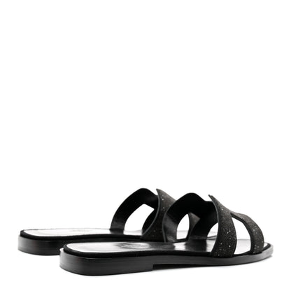 Hermes Suede Goatskin Crystal Powder Oran Sandals 36.5 Black 4 of 10