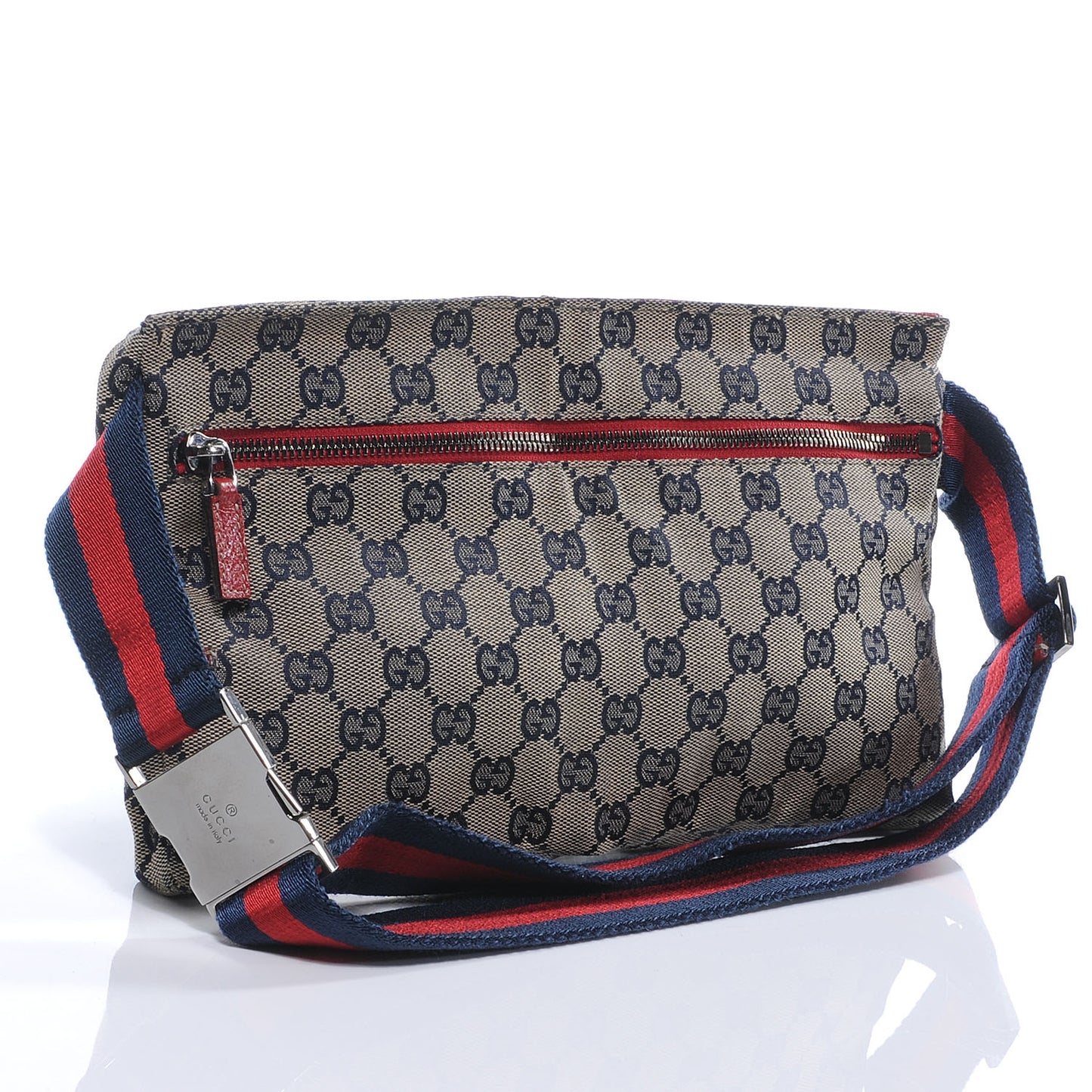 Crystal Monogram Web Double Pocket Belt Bag Navy Red
