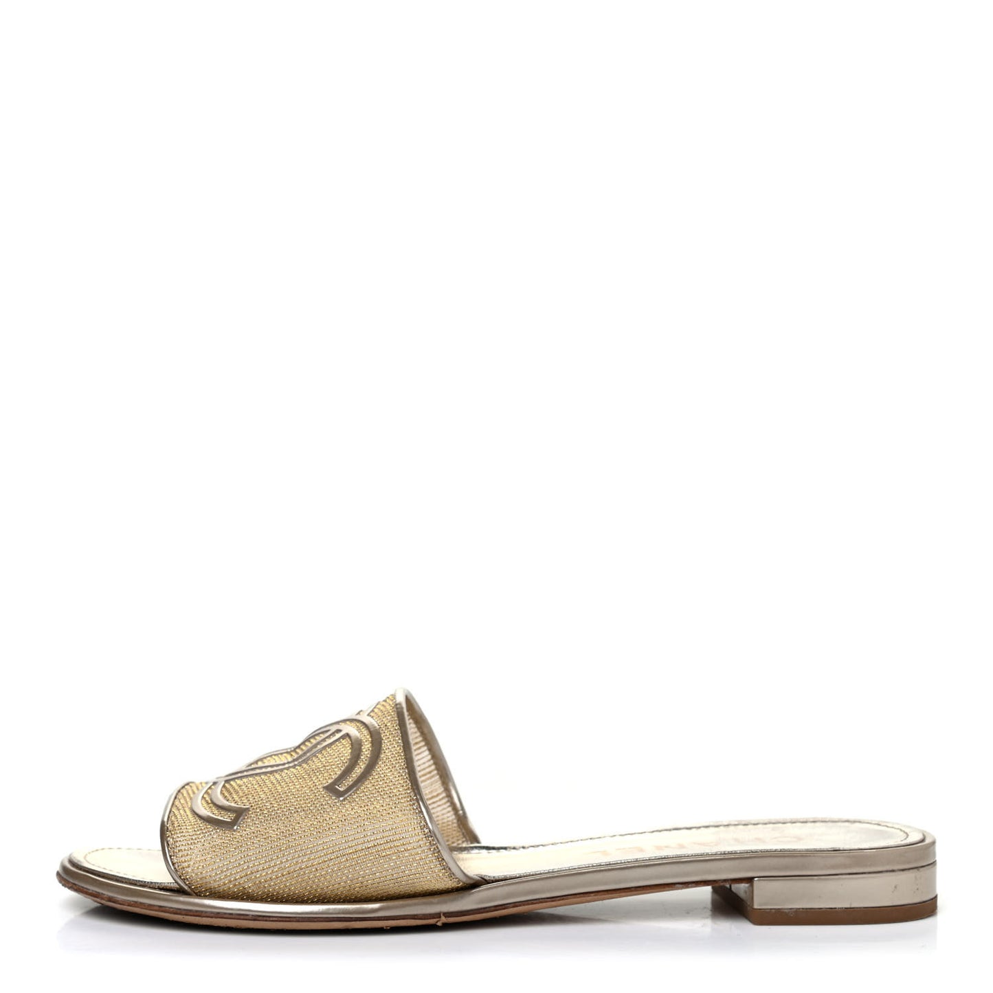 Glitter Mesh Patent Calfskin CC Sandal Mule 39 Gold