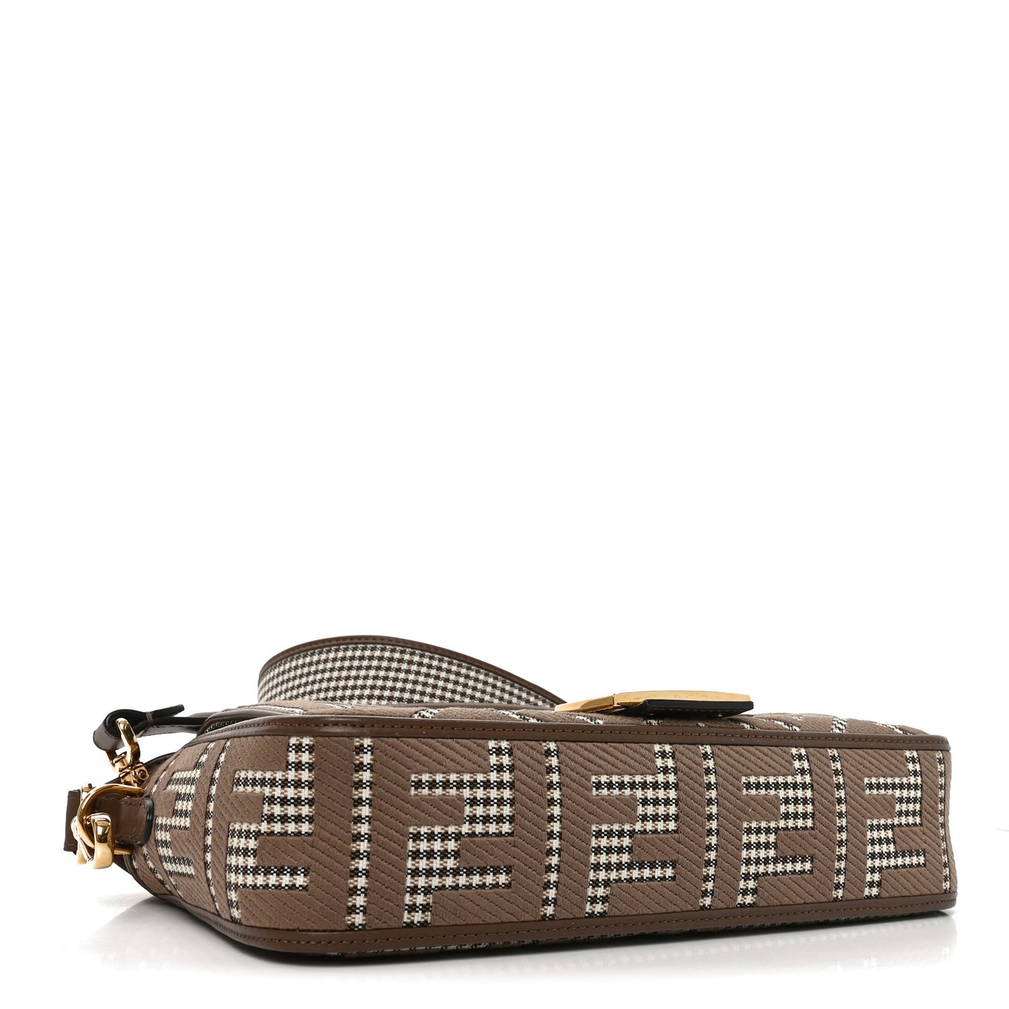 Wool Vitello King Houndstooth FF Embroidered Baguette Beige Moro