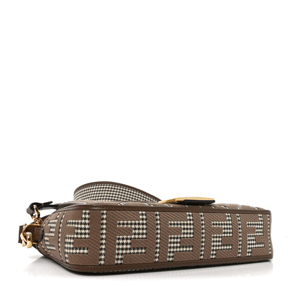 Fendi Wool Vitello King Houndstooth FF Embroidered Baguette Beige Moro 4 of 10