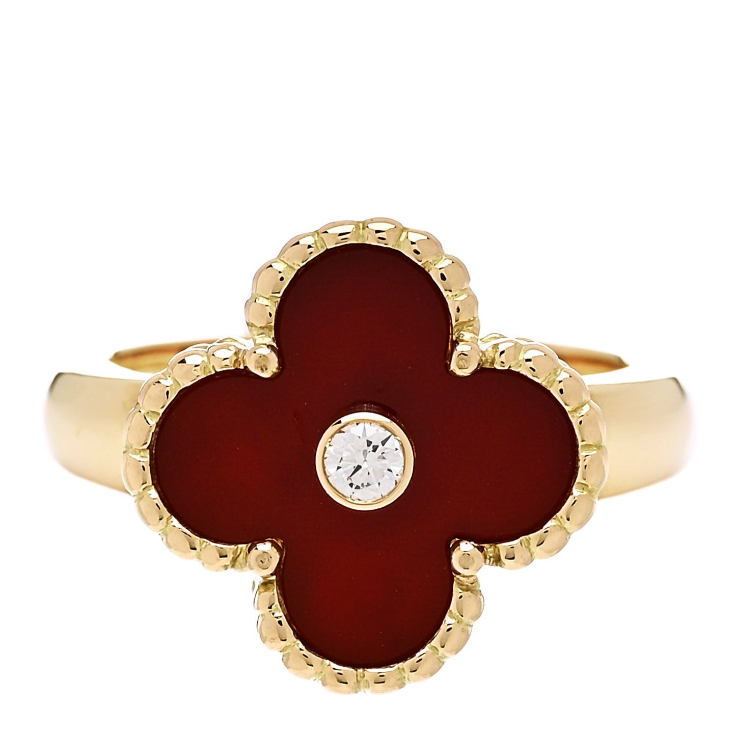 18K Yellow Gold Diamond Carnelian Vintage Alhambra Ring 50 5.5