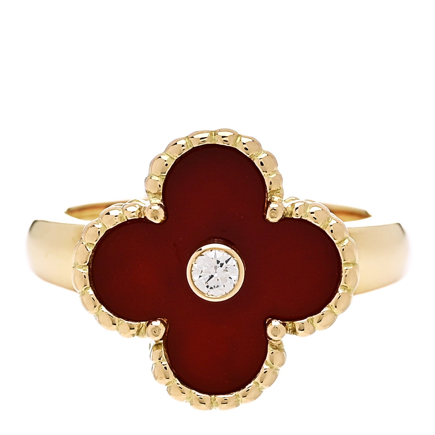 Van Cleef & Arpels 18K Yellow Gold Diamond Carnelian Vintage Alhambra Ring 50 5.5 1 of 5