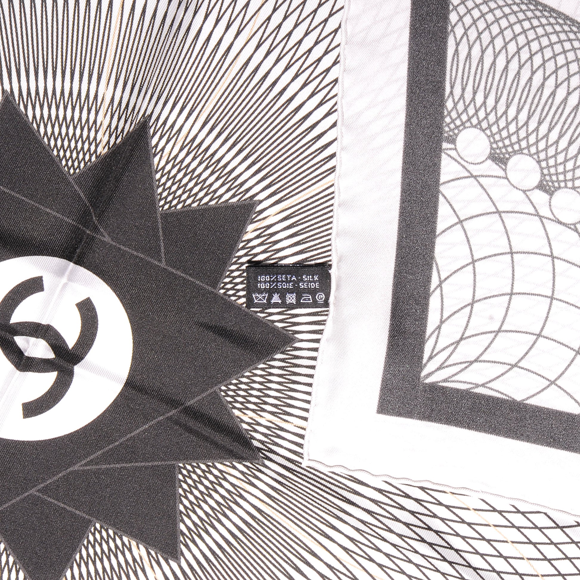 Chanel Silk Spiro Scarf Black White CC 5 of 5