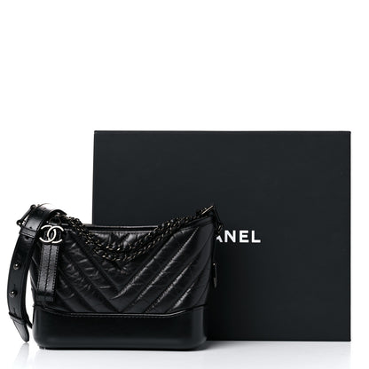 Chanel Aged Calfskin Chevron Quilted Small Gabrielle Hobo So Black 11 of 11