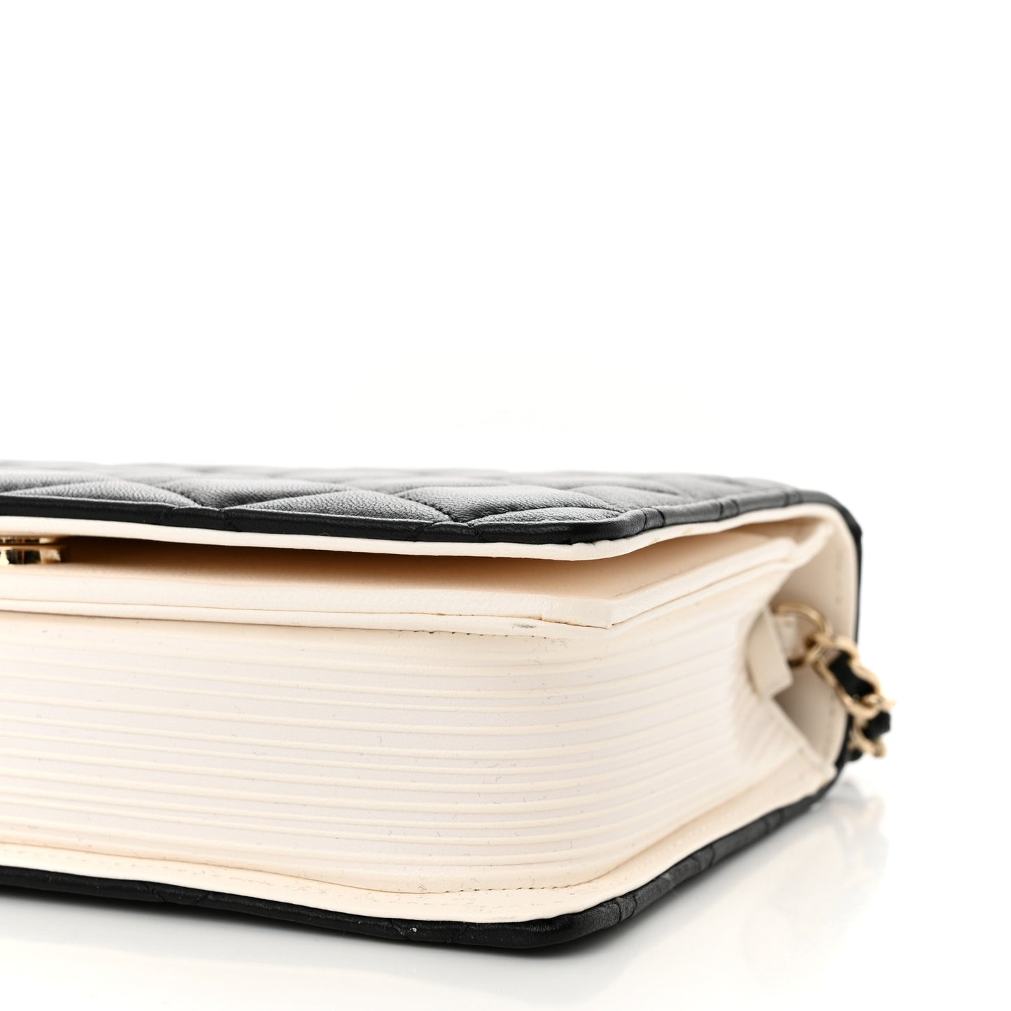 Lambskin Quilted Book Wallet On Chain WOC Black