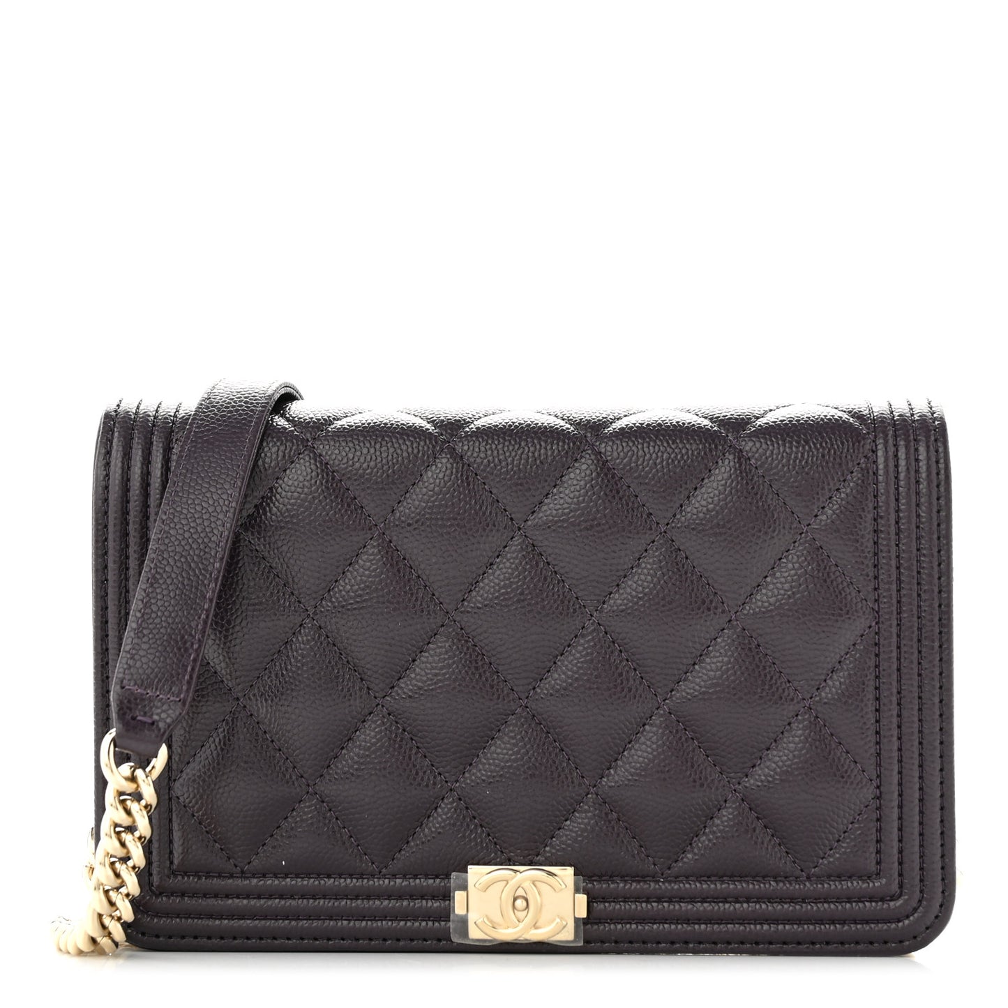 Caviar Quilted Boy Wallet On Chain WOC Dark Purple