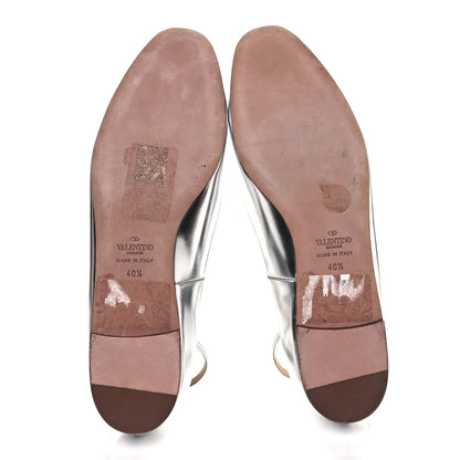 Valentino Garavani Patent Tan-Go Ballerina Flats 40.5 Silver 6 of 11