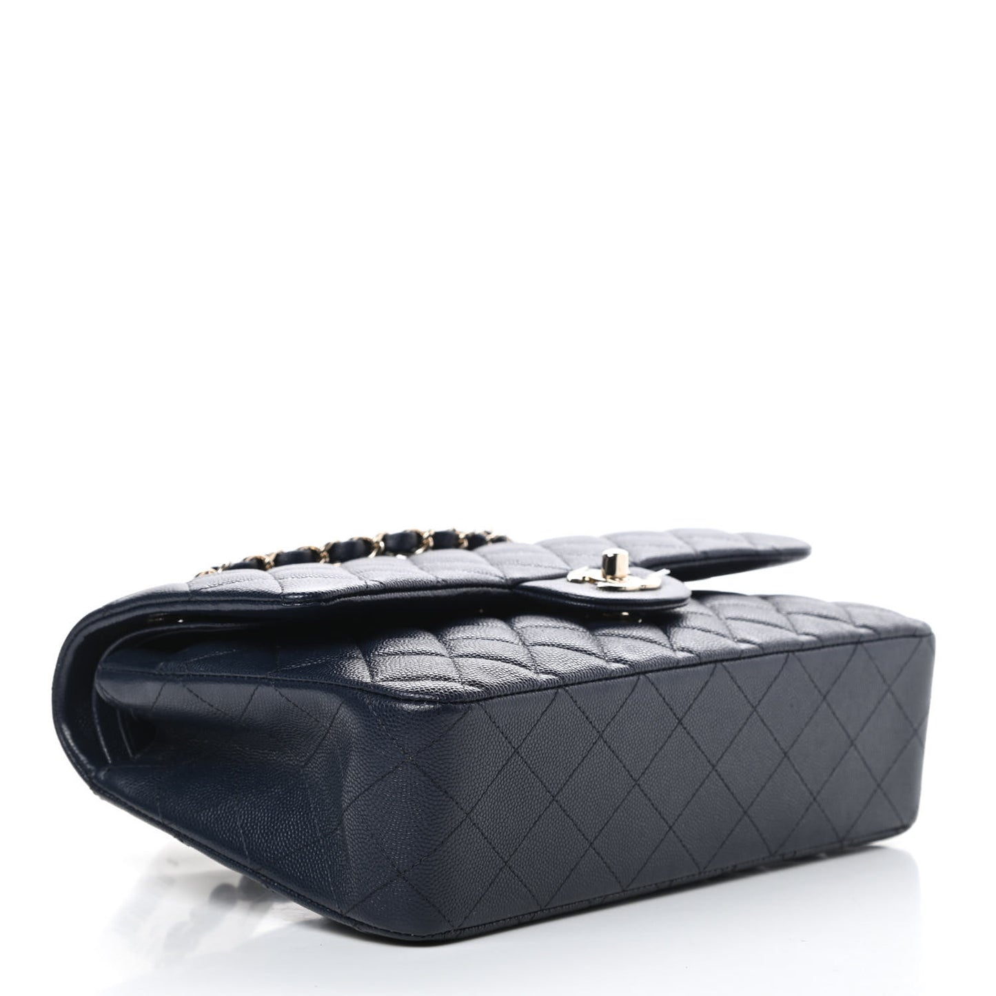 Caviar Quilted Medium Double Flap Navy