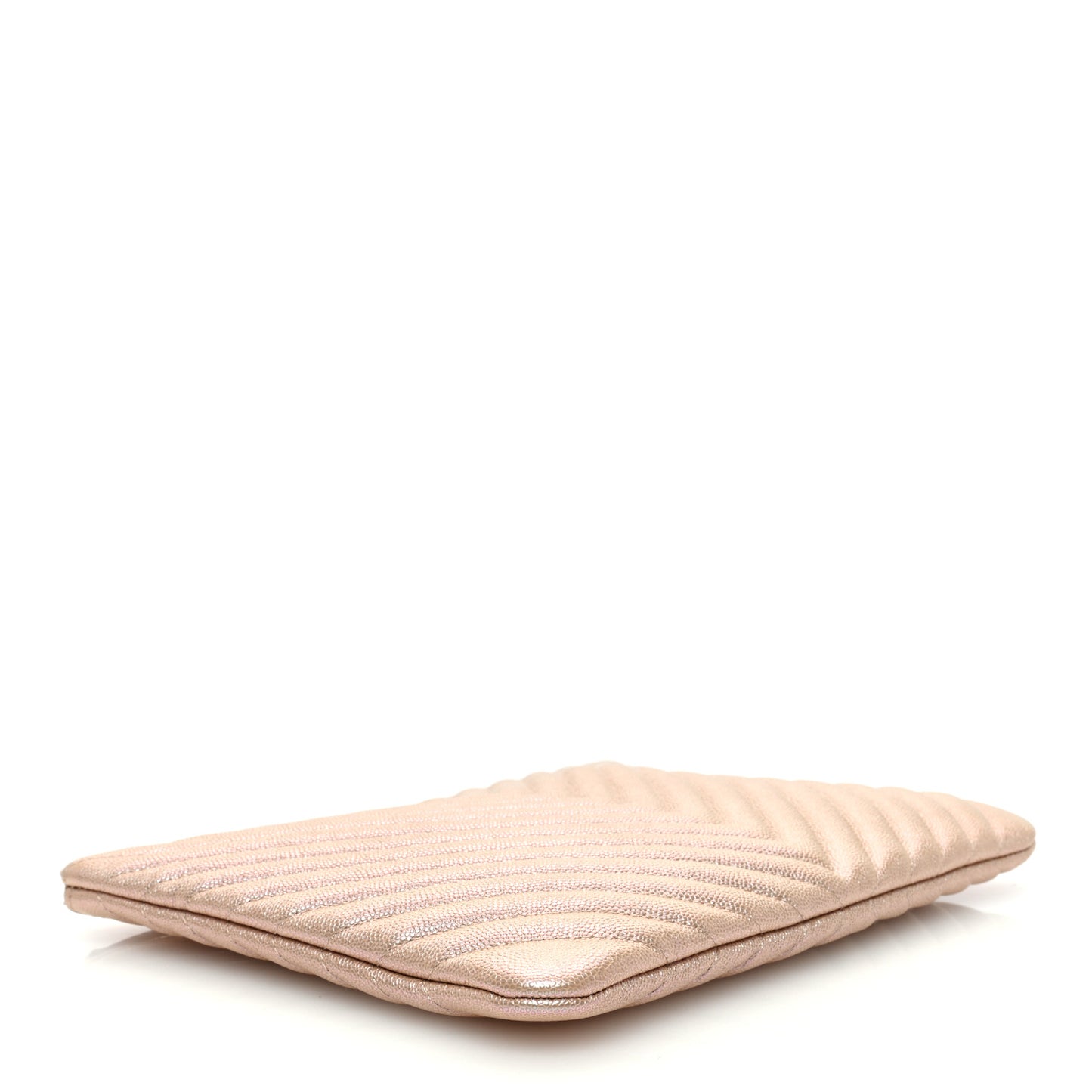 Iridescent Caviar Chevron Quilted Medium Cosmetic Case Light Gold