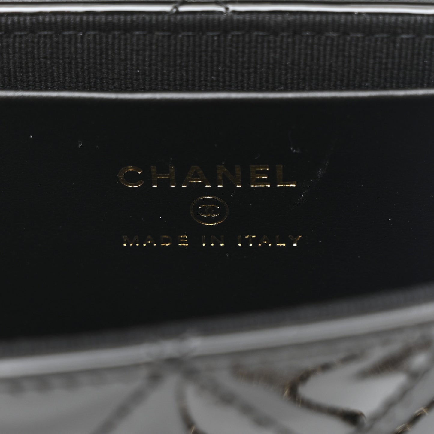 Patent Calfskin Quilted Mini Clutch Black