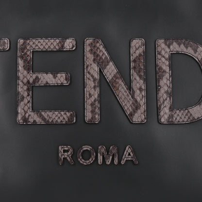 Fendi Vitello King Luxor Elaphe Snakeskin Print Logo Medium Flat Pouch Anthracite Asphalt 8 of 10