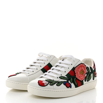 Gucci Calfskin Web Floral Embroidered Womens Ace Sneakers 35 White 4 of 10
