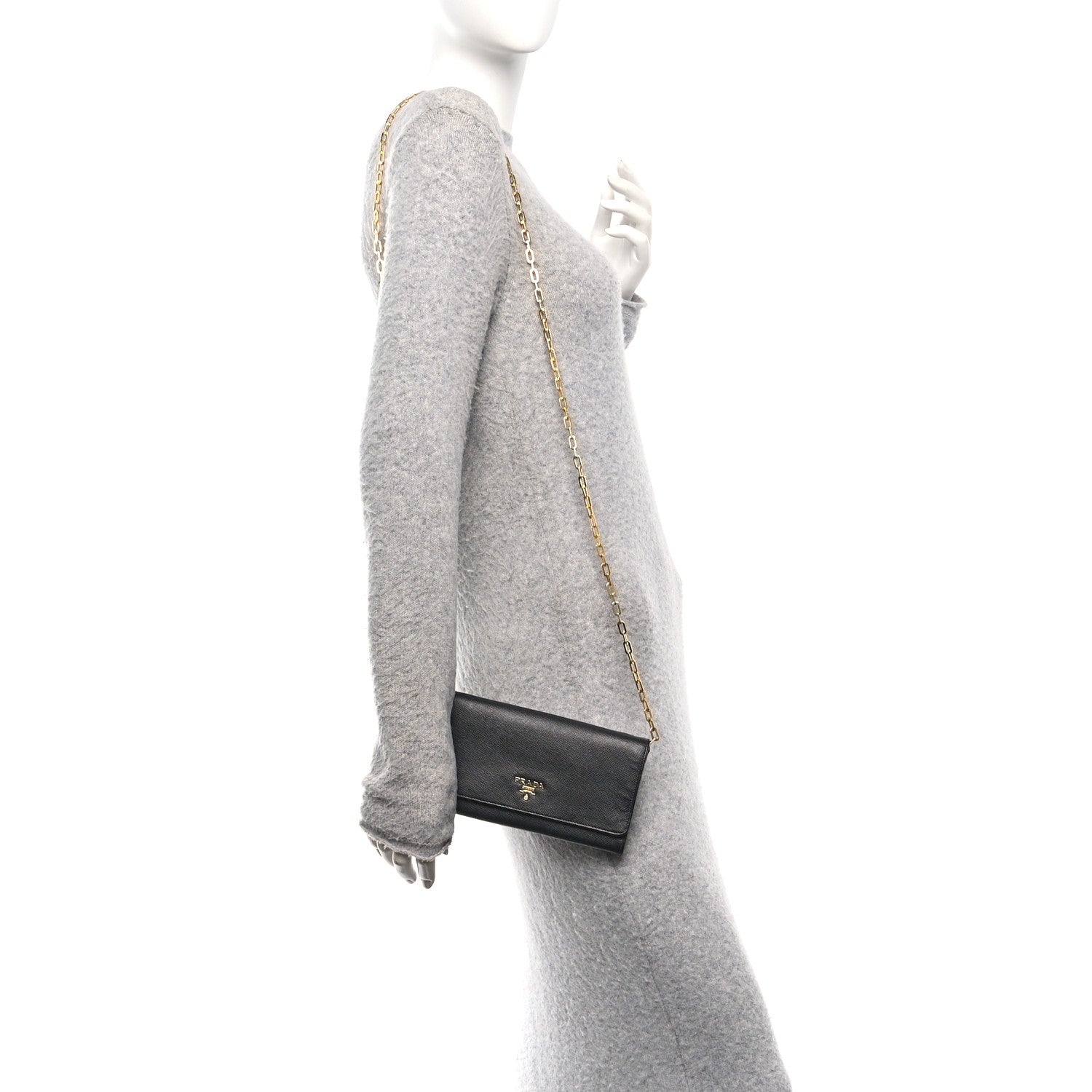 Prada Saffiano Metal Large Chain Wallet Black 2 of 13
