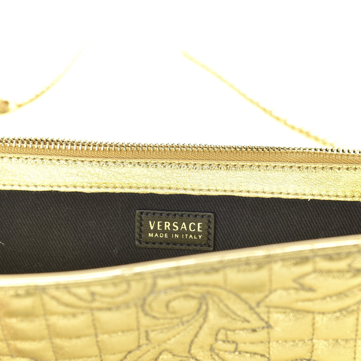 Metallic Nappa Barocco Quilted Wallet On Chain Crossbody Gold