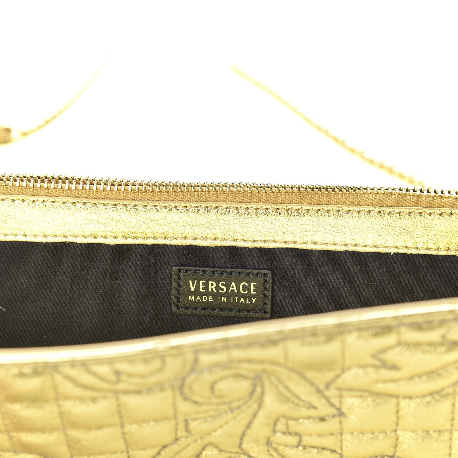 Versace Metallic Nappa Barocco Quilted Wallet On Chain Crossbody Gold 8 of 9
