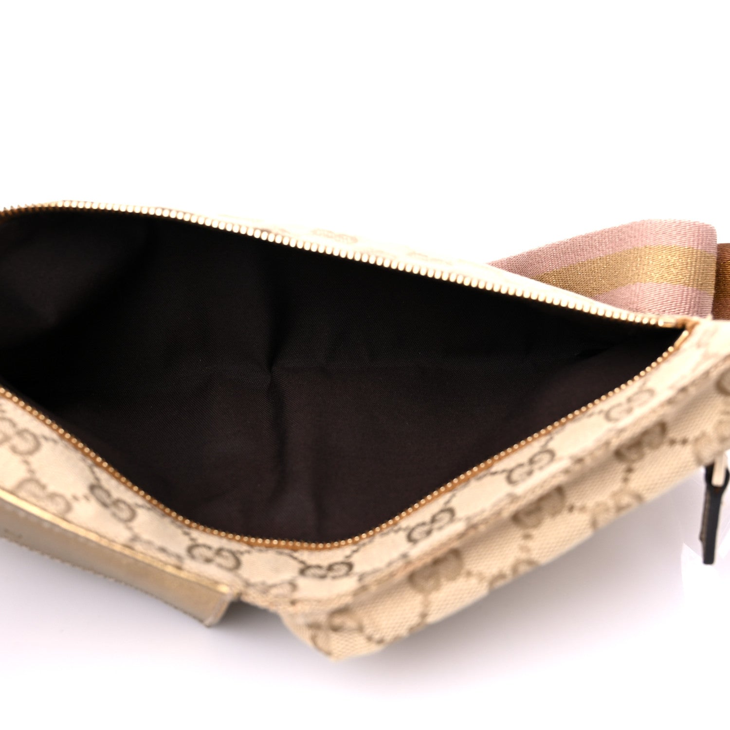 Gucci GG Monogram Web Double Pocket Belt Bag Gold Pink 7 of 14