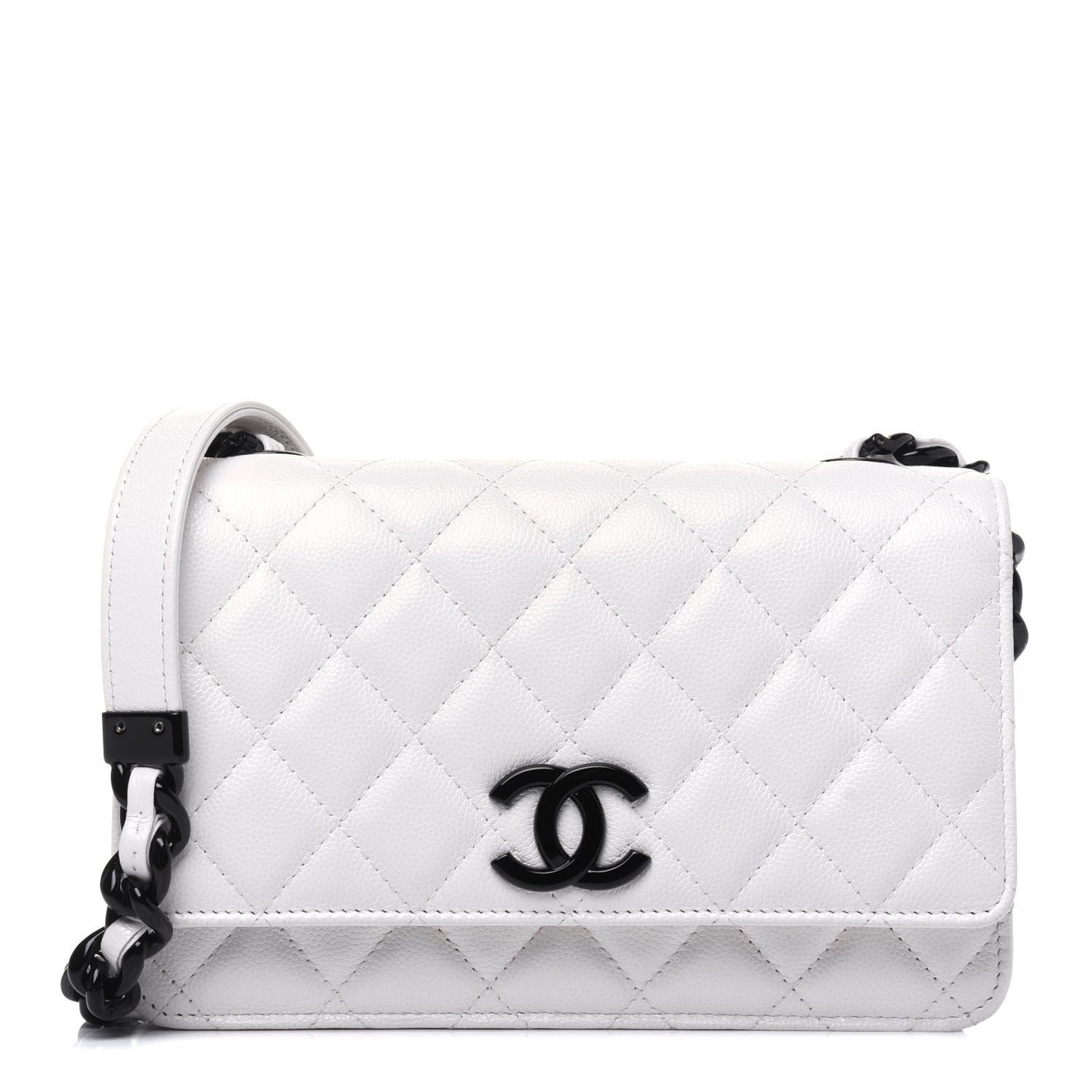 Caviar Quilted My Everything Wallet On Chain WOC White