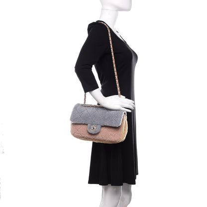 Chanel Shearling Sheepskin Single Flap Gray Pink Beige 2 of 10