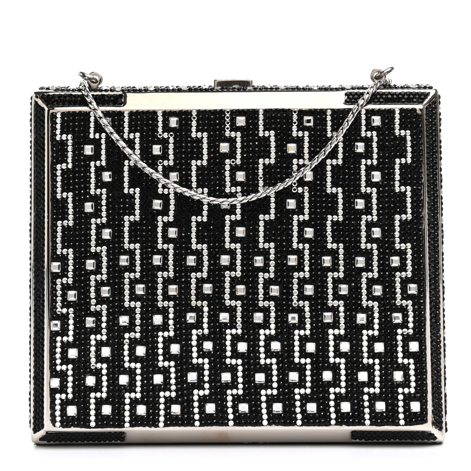 Judith Leiber Crystal Minaudiere Clutch Black Silver 1 of 10