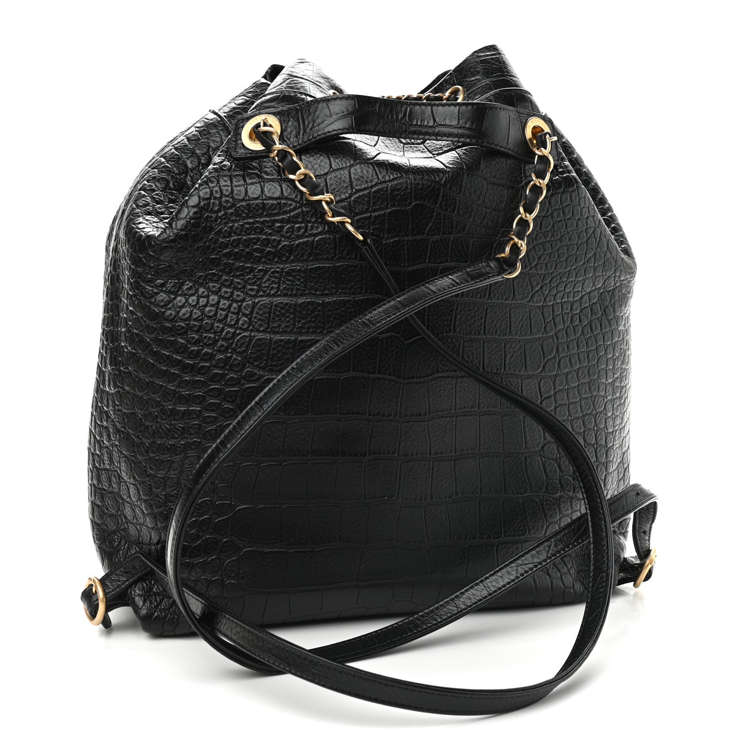 Calfskin Crocodile Embossed Large Backpack Black