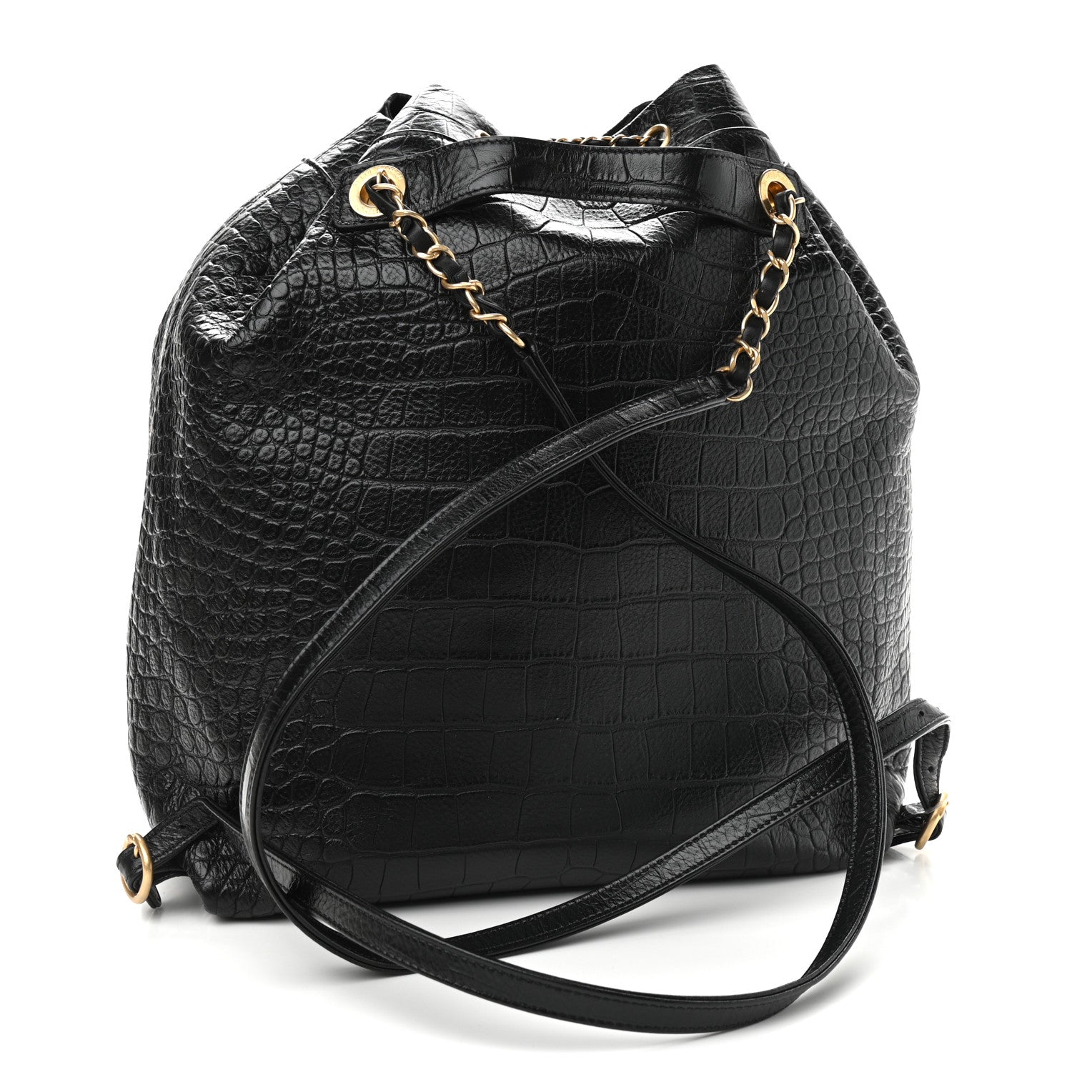 Chanel Calfskin Crocodile Embossed Large Backpack Black 3 of 9