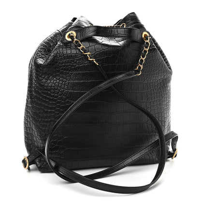 Chanel Calfskin Crocodile Embossed Large Backpack Black 3 of 9