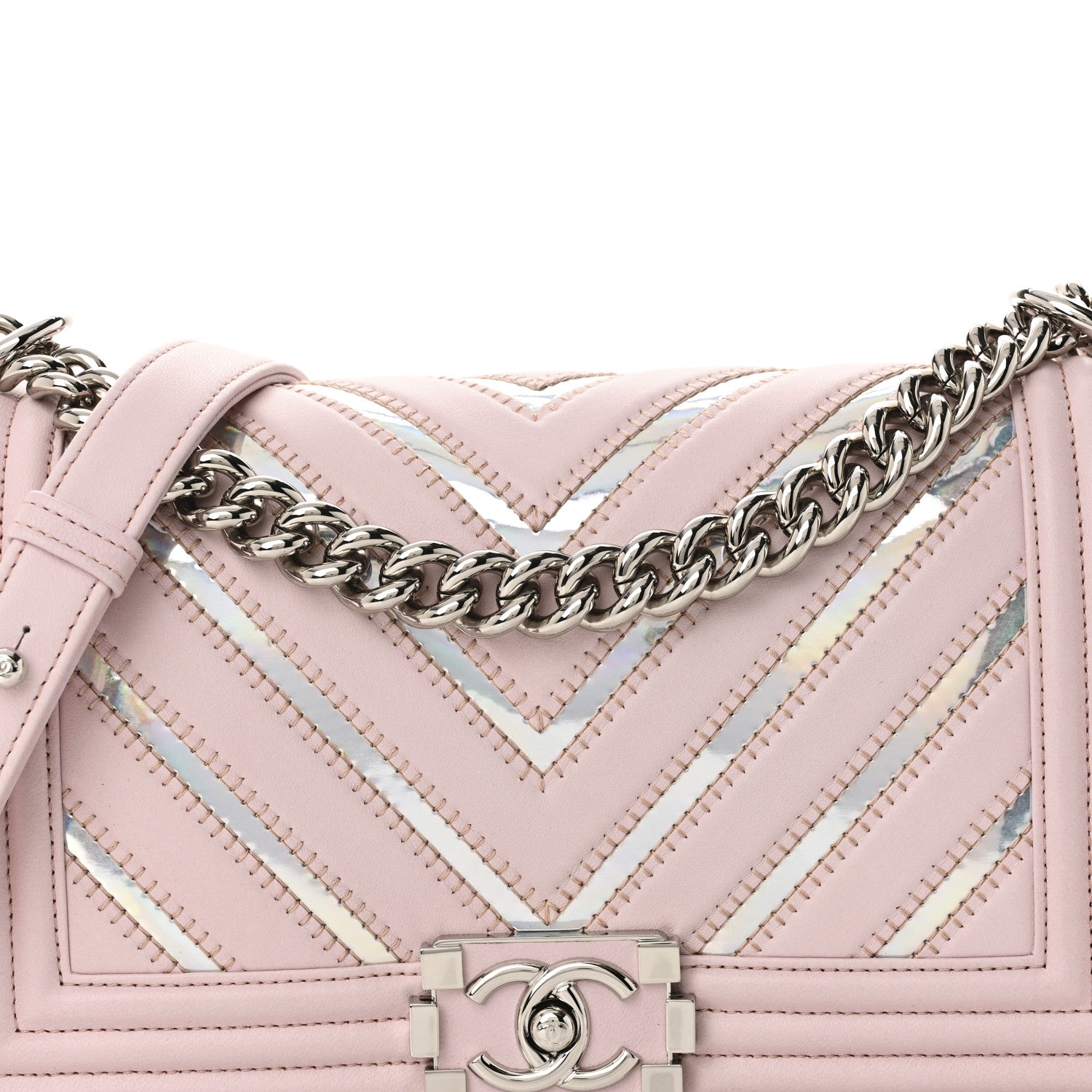 Chanel Lambskin Iridescent PVC Chevron Quilted Medium Boy Flap Pink Silver 8 of 11