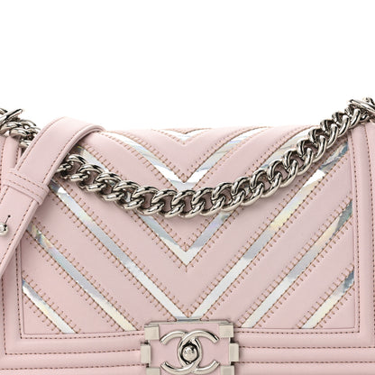Chanel Lambskin Iridescent PVC Chevron Quilted Medium Boy Flap Pink Silver 8 of 11