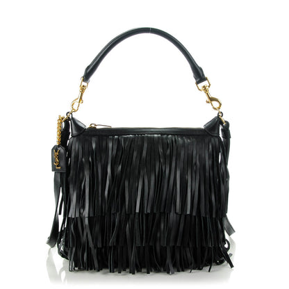 Saint Laurent Calfskin Small Emmanuelle Fringed Hobo Black 1 of 7