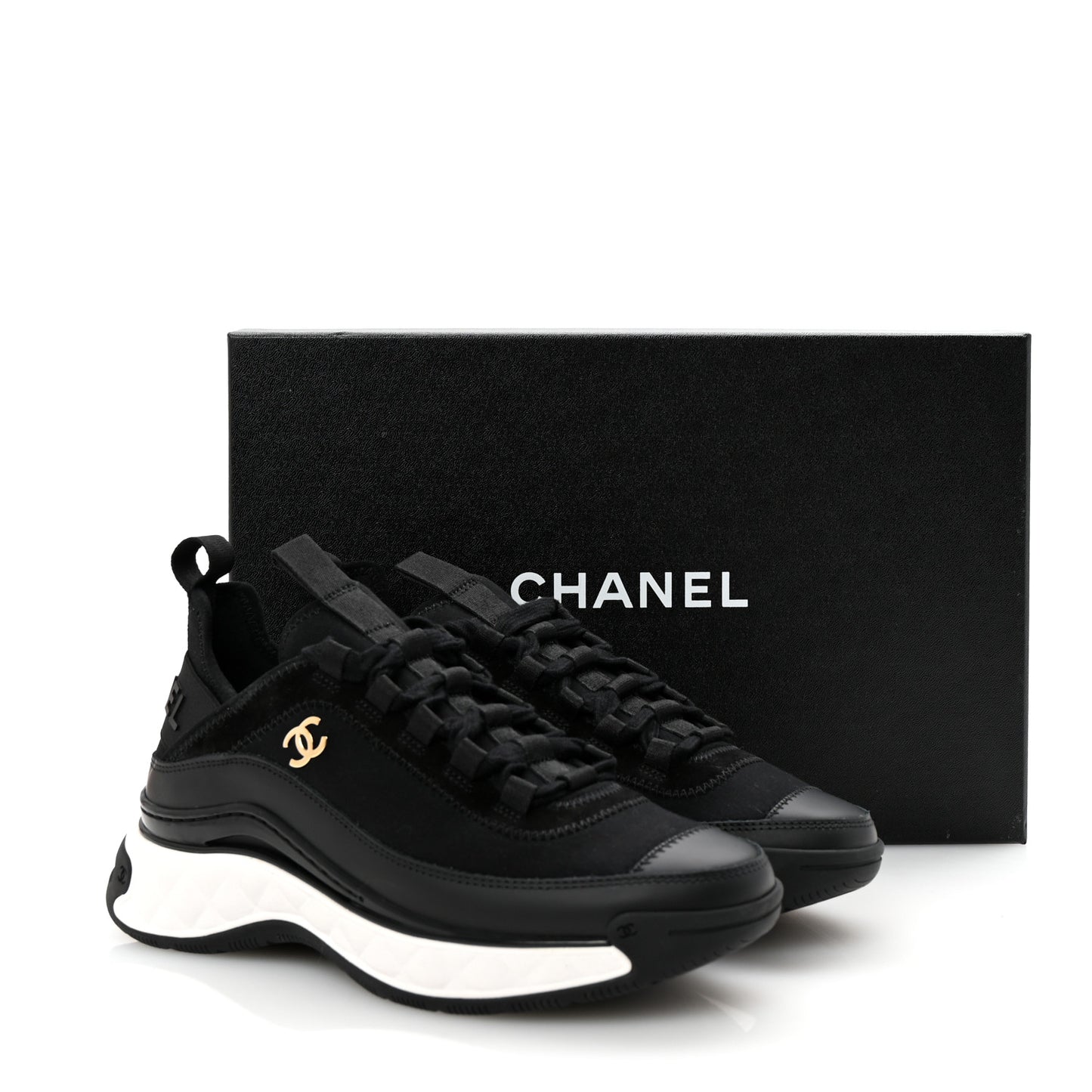 Velvet Calfskin Mixed Fibers CC Sneakers 35.5 Black