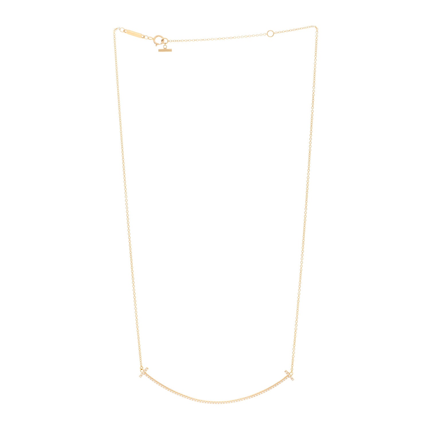 Tiffany 18K Yellow Gold Diamond Large T Smile Pendant Necklace 3 of 5