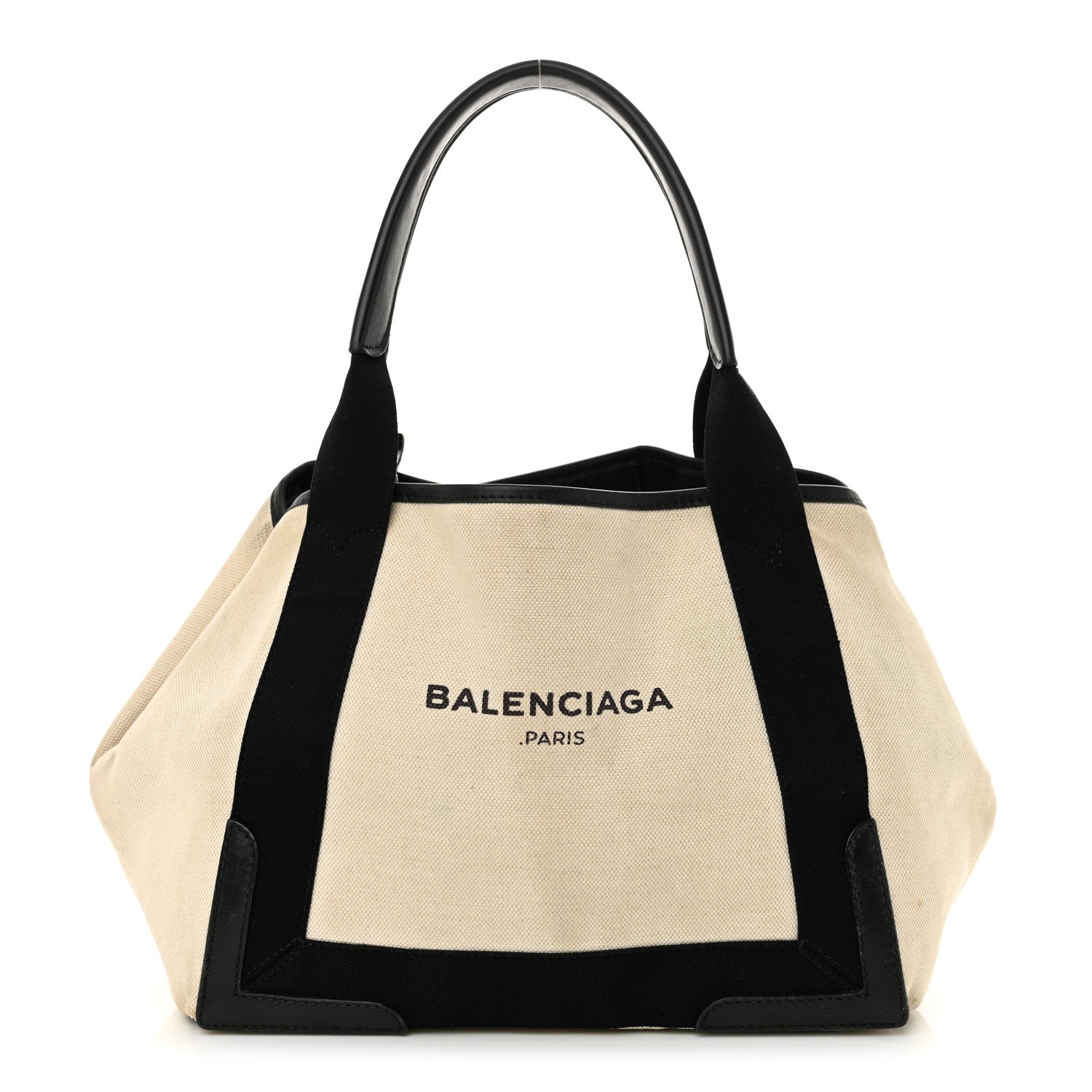 Balenciaga Cotton Canvas Satin Calfskin S Navy Cabas Natural Black 1 of 20