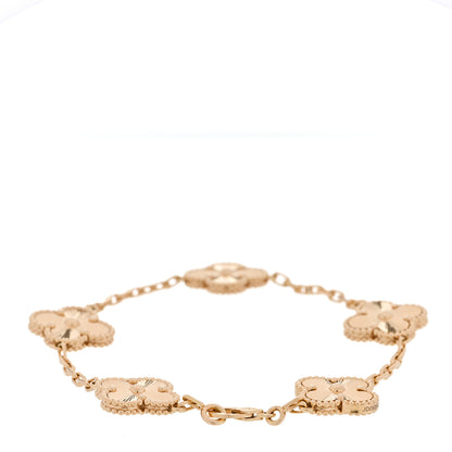 Van Cleef & Arpels 18K Yellow Gold 5 Motifs Guilloche Vintage Alhambra Bracelet 2 of 5