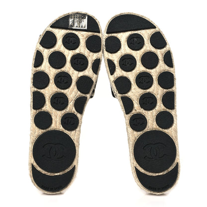 Chanel Wool Laminated Lambskin CC Slide Sandals 37 Black Gold 5 of 7