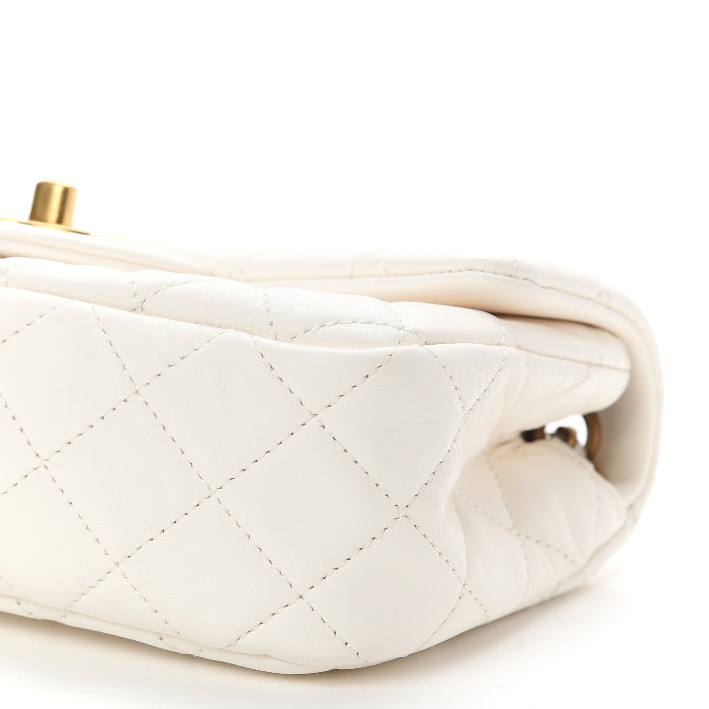 Lambskin Quilted Mini Rectangular Pearl Crush Flap White