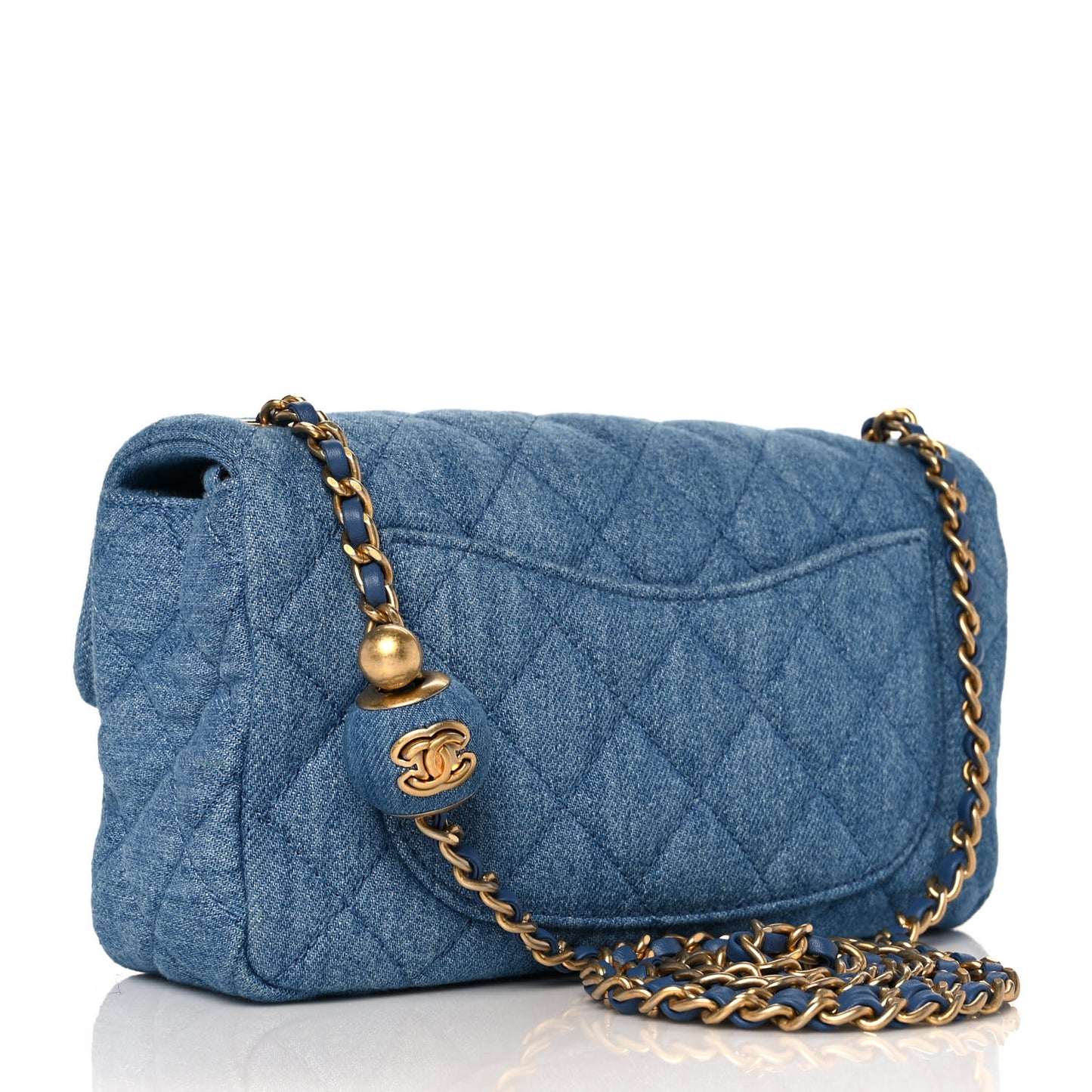 Denim Quilted Mini Pearl Crush Rectangular Flap Blue