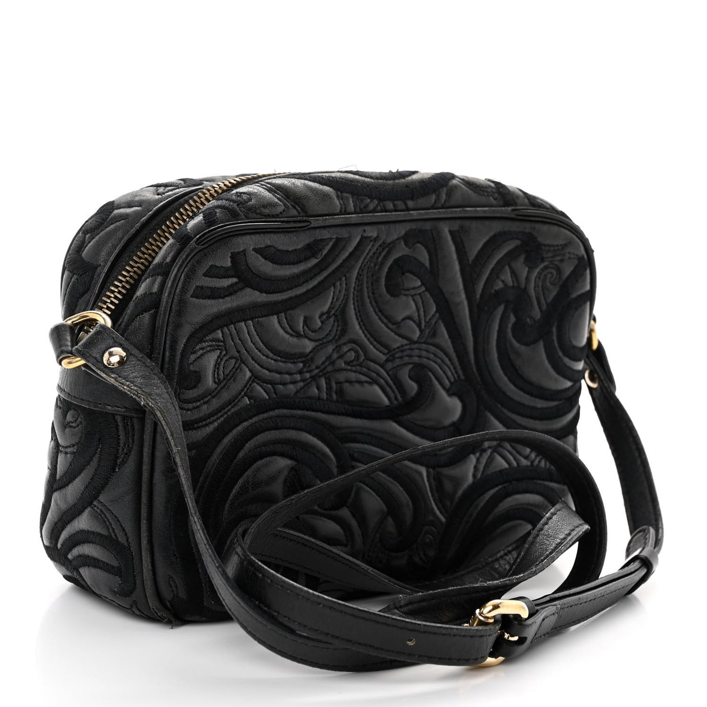 Nappa Embroidered Baroque Palazzo Camera Bag Black