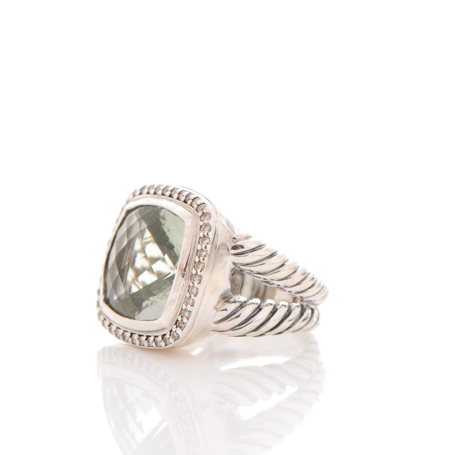 Sterling Silver Diamond Prasiolite 14mm Albion Ring 53 6.5