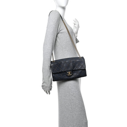 Chanel Iridescent Calfskin Triple Stitched Medium Flap Navy 2 of 16