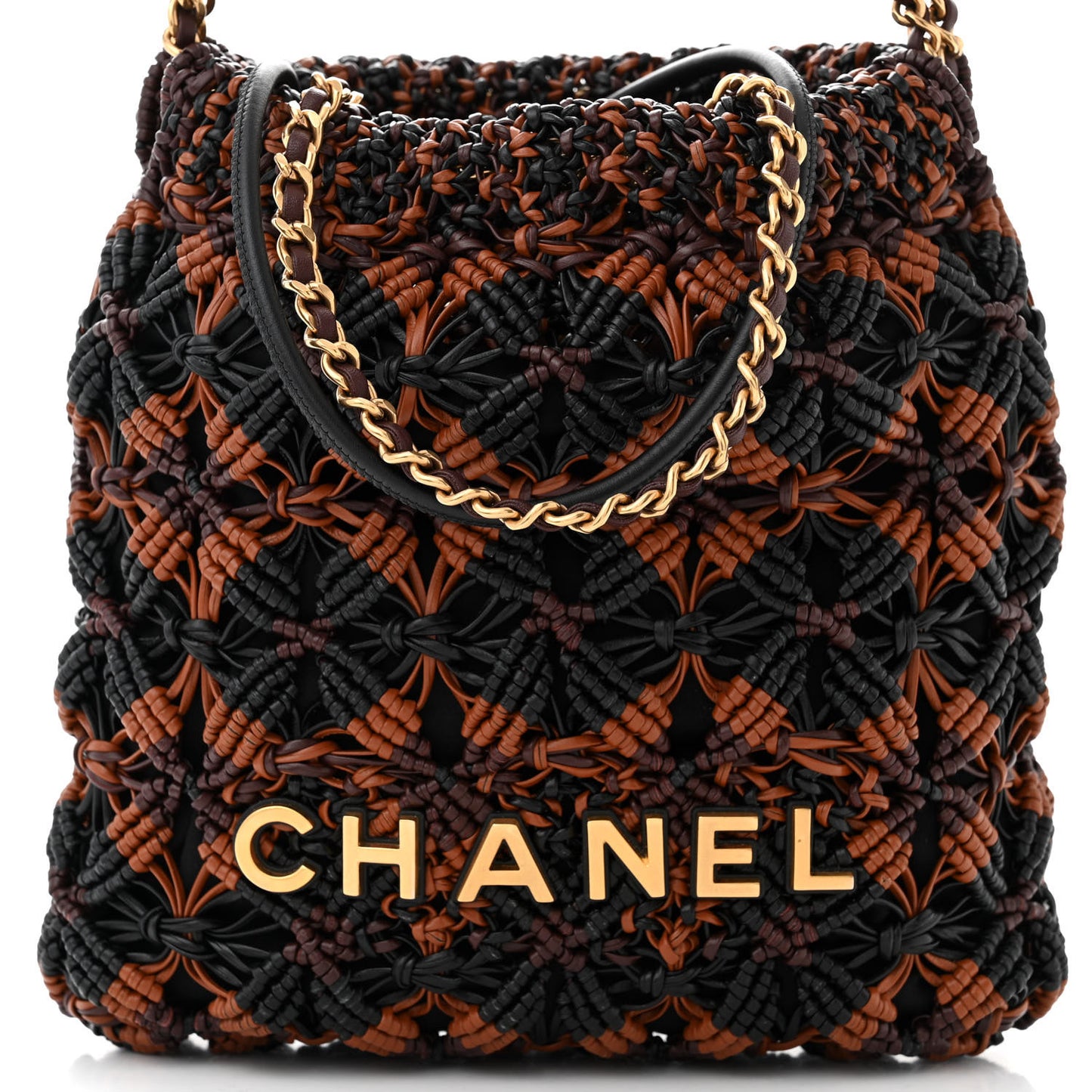 Calfskin Macrame Mini Chanel 22 Black Light Brown Burgundy