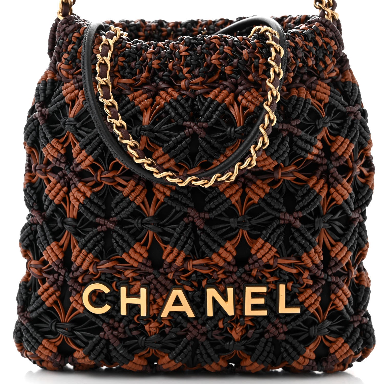Chanel Calfskin Macrame Mini Chanel 22 Black Light Brown Burgundy 8 of 11