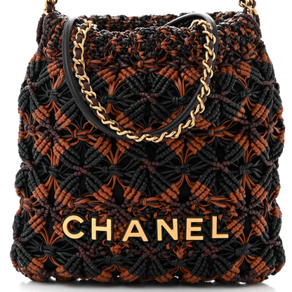 Chanel Calfskin Macrame Mini Chanel 22 Black Light Brown Burgundy 8 of 11