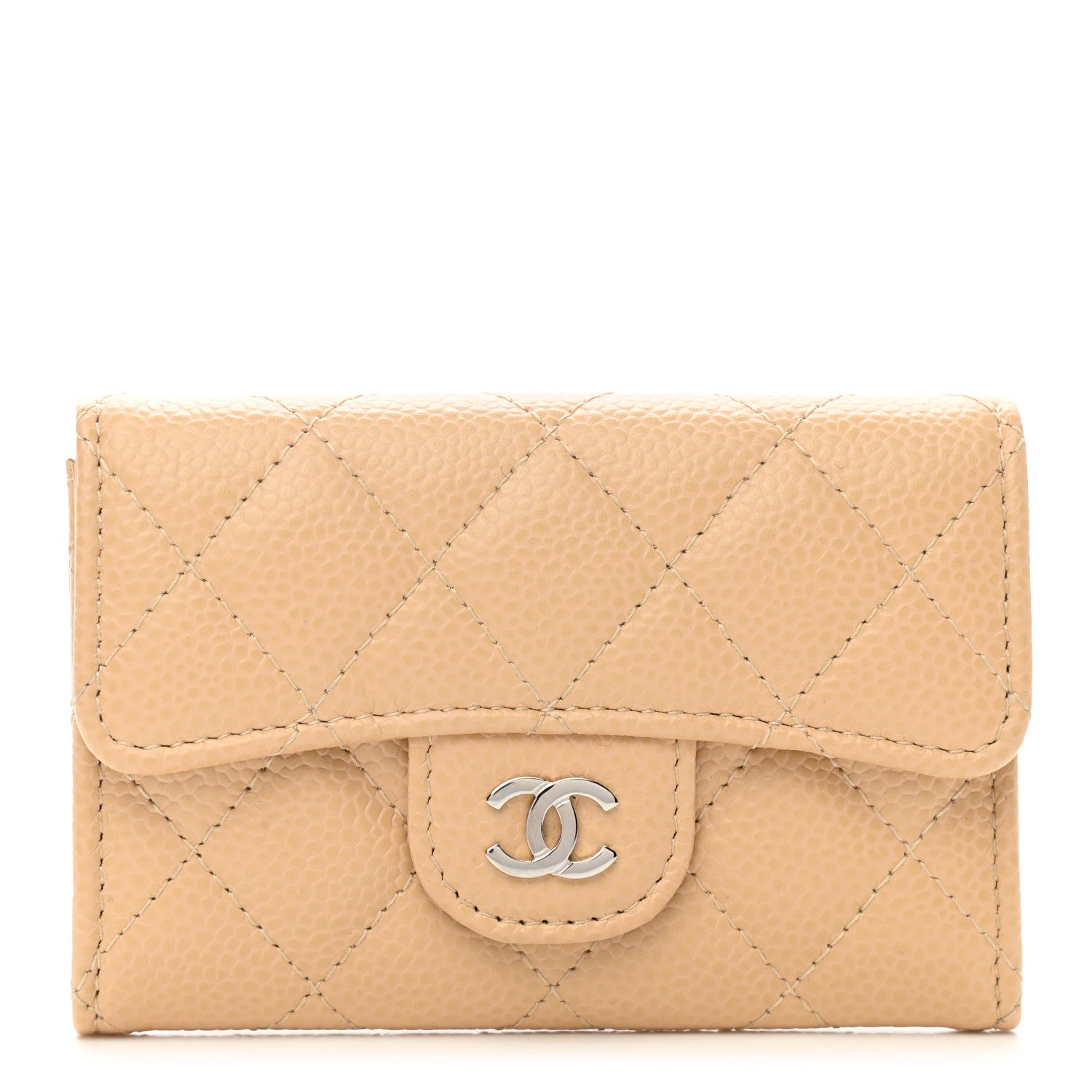 Chanel Caviar Quilted Flap Card Holder Wallet Beige 1 of 9