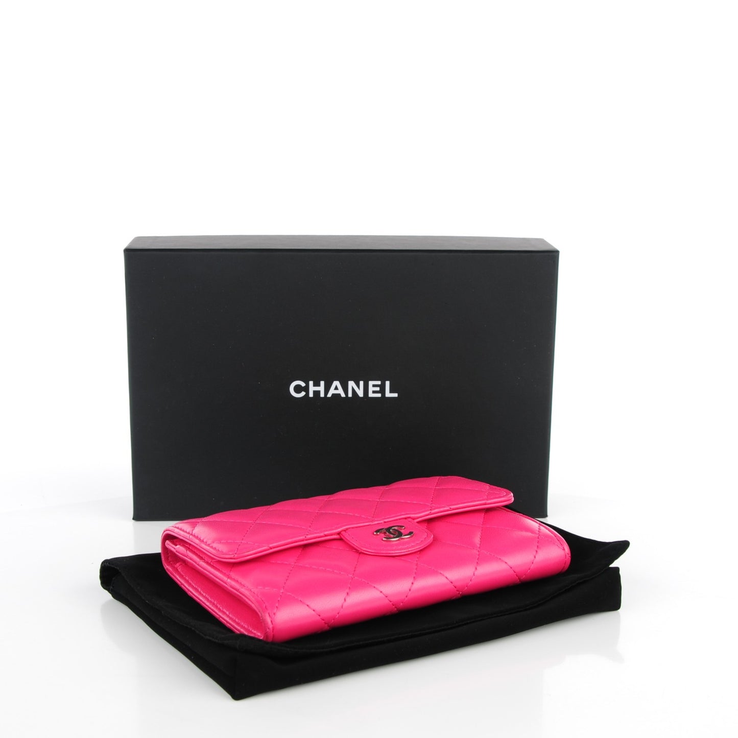 Lambskin Quilted Small Flap Wallet Fuchsia