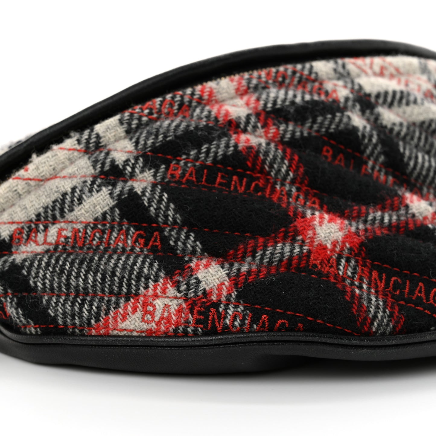 Wool Plaid Diagonal Allover Logo Matelasse XS Souvenir Belt Bag Black White Red